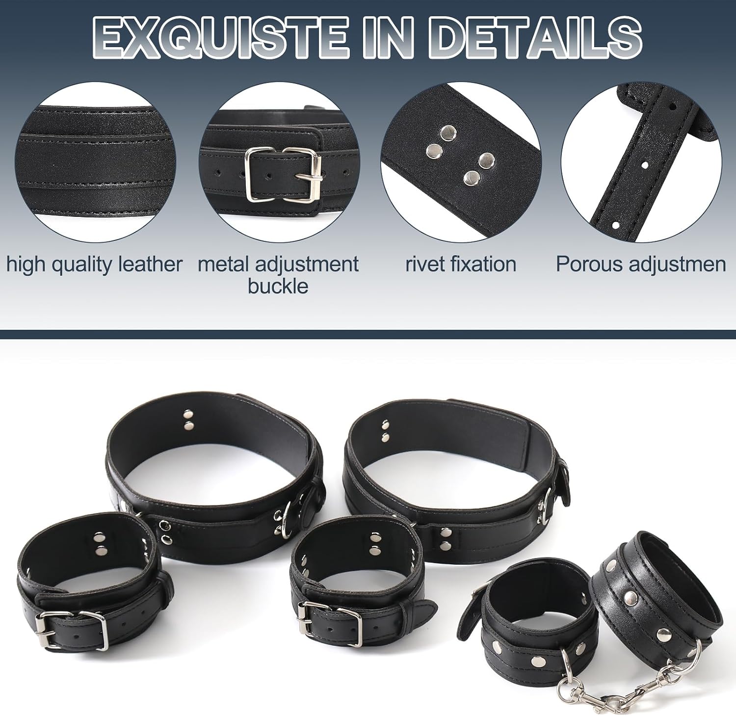 BDSM Kit de contention 3-en-1 – sangles réglables pour poignets, cuisses et chevilles