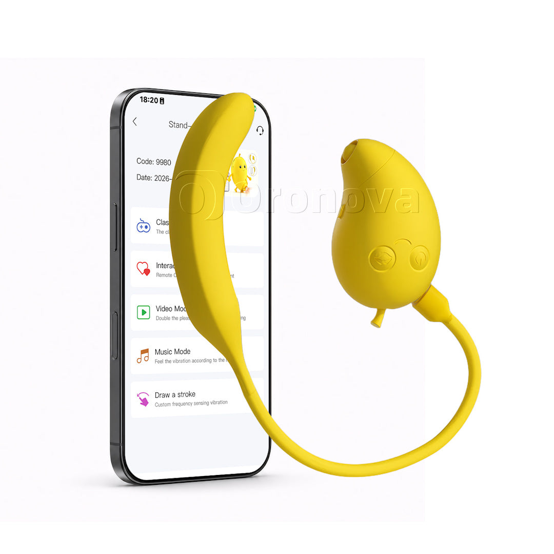 Vibromasseur Bluetooth 2-en-1 à double stimulation par succion et tapotement, mangue et banane