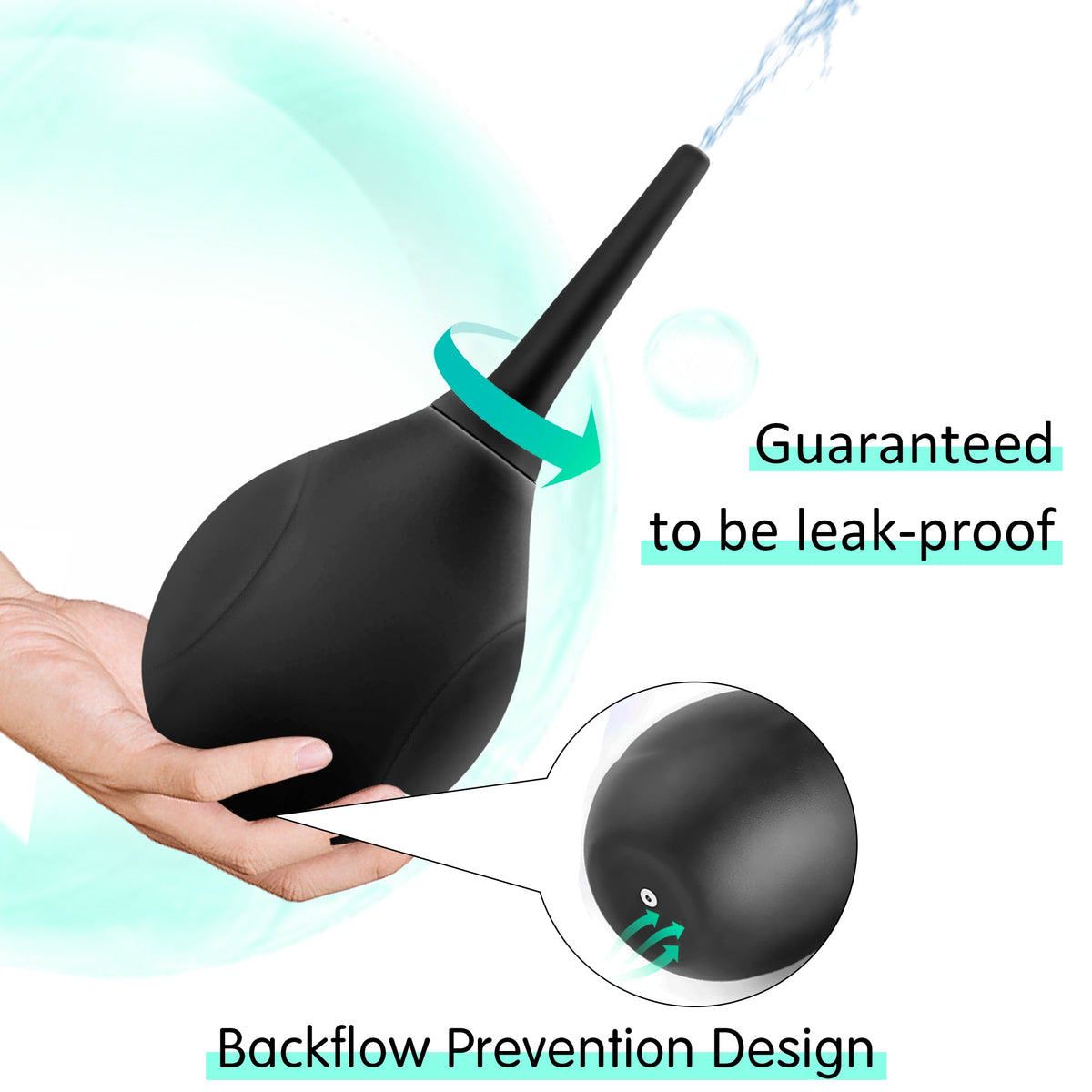 Poire à lavement en silicone noir avec embout souple pour nettoyage anal et confort