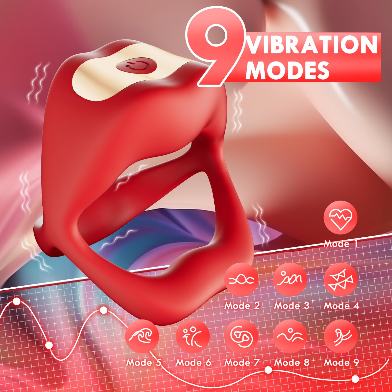 Anneau Vibrant pour Pénis avec Design en Forme de Bouche & Contrôle par Application