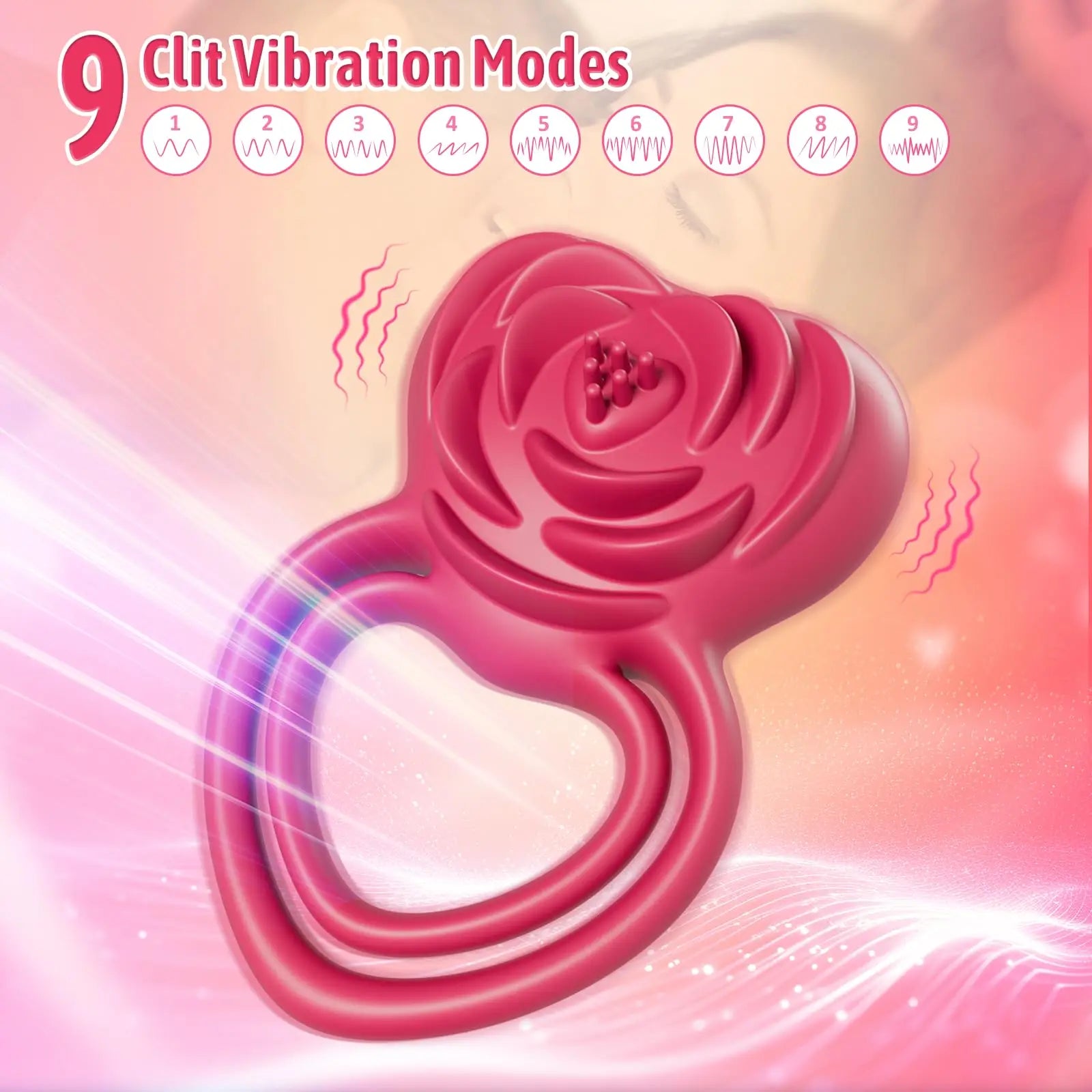 Anneau vibrant stimulant le plaisir avec stimulation de la rose pour lui et elle