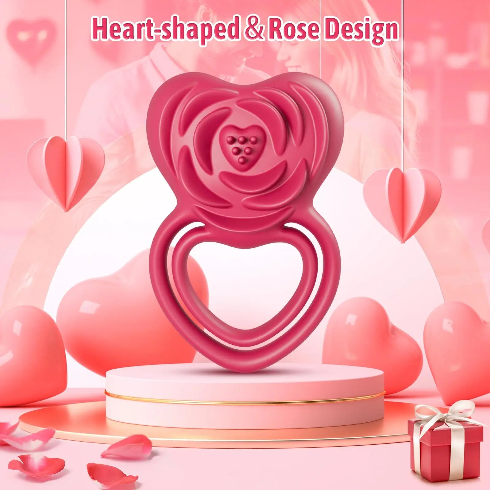 Anneau vibrant stimulant le plaisir avec stimulation de la rose pour lui et elle
