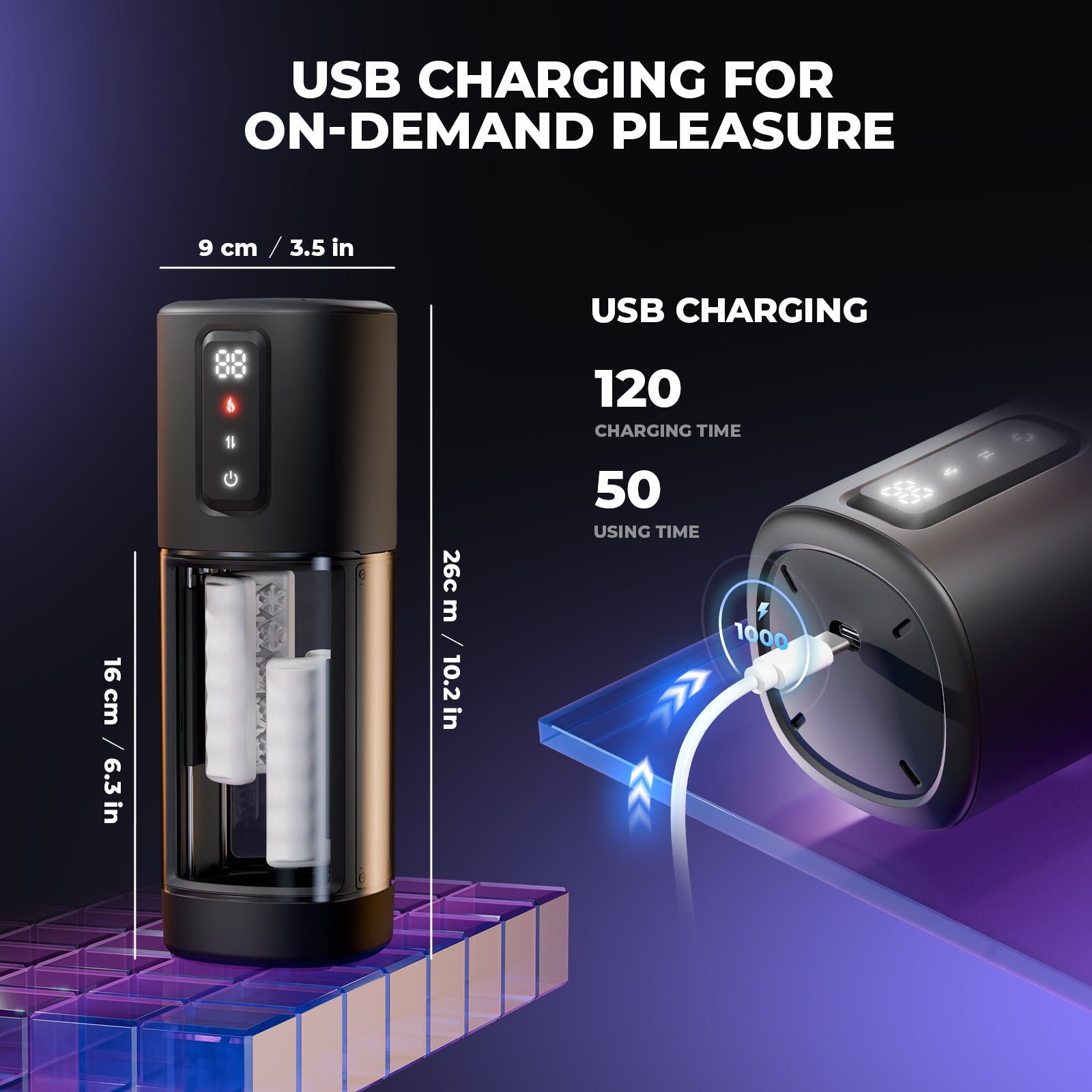 Masturbateur automatique masculin avec 6 intensités de frottement et 2 niveaux de chauffage