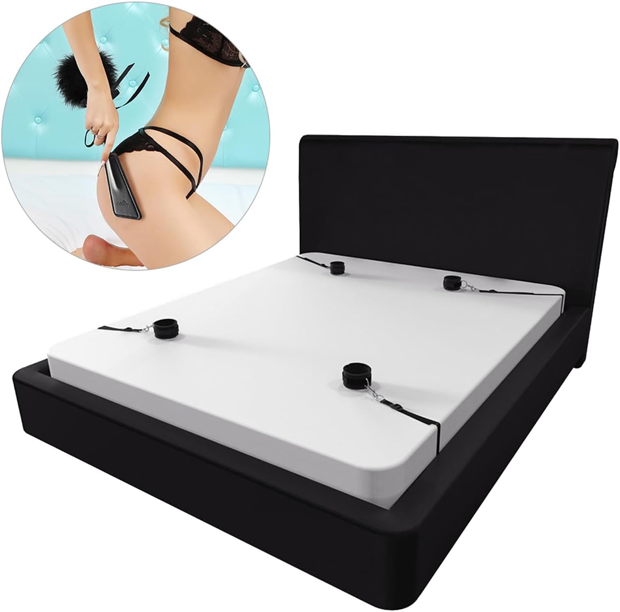 Kit de retenue de lit BDSM avec bandeau et menottes