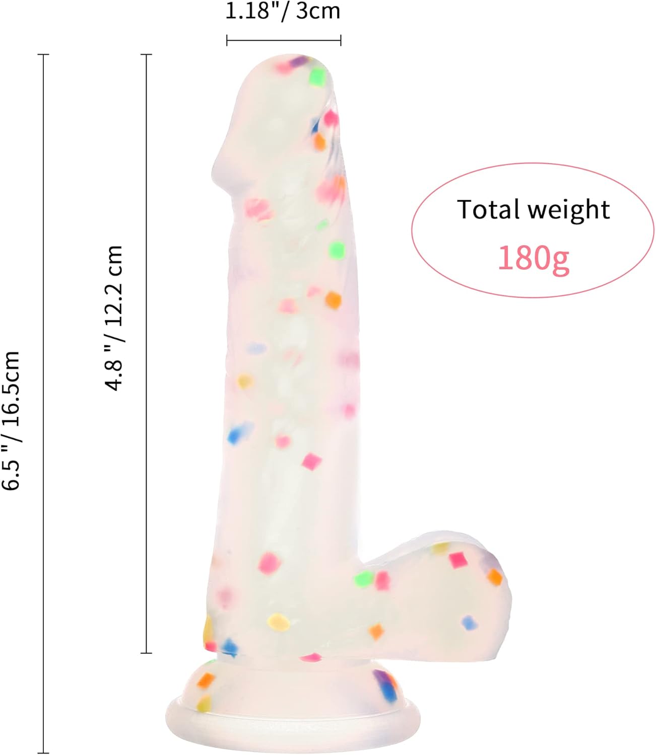 Godemichet en silicone confettis de 6,5 pouces avec ventouse puissante