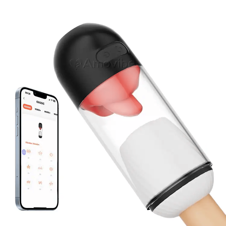 Masturbateur masculin contrôlé par application - Langue léchante et vibration