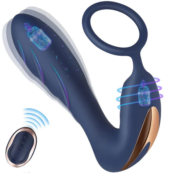 Vibromasseur prostatique avec anneau pénien - Stimulateur de point G en silicone