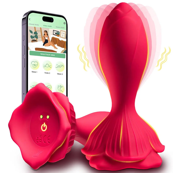 Rose Vibrating Butt Plug - 9 Modes, Contrôle par APP, Étanche