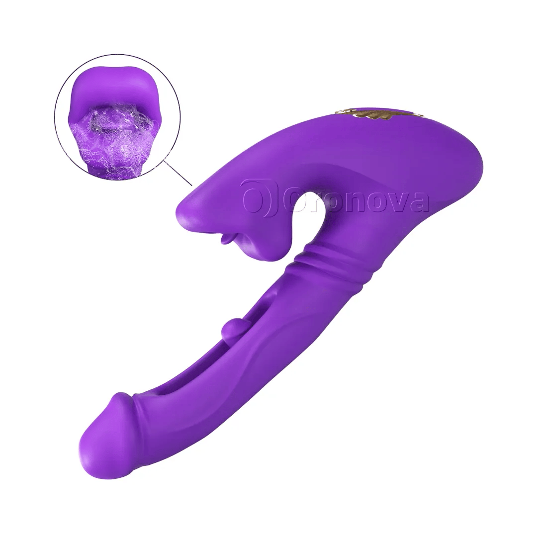 Vibrateur à pénétration creuse avec vibration du bout des doigts, vibration de la tête et stimulation des lèvres par morsure