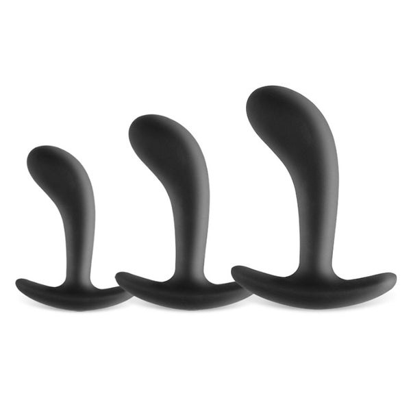 Ensemble de Plugs Anaux en Silicone à Base Évasée et Embout Courbé (3 Pièces)