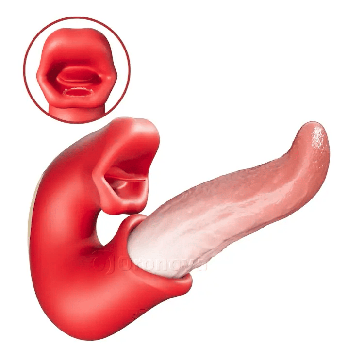 Vibrateur godemichet 3-en-1 – Jouet rose avec action point G, clitoris et langue