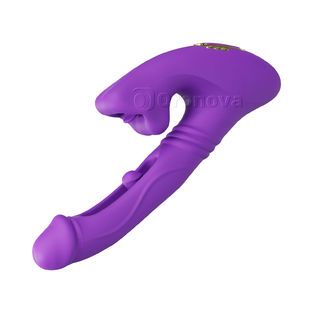 Vibrateur à pénétration creuse avec vibration du bout des doigts, vibration de la tête et stimulation des lèvres par morsure