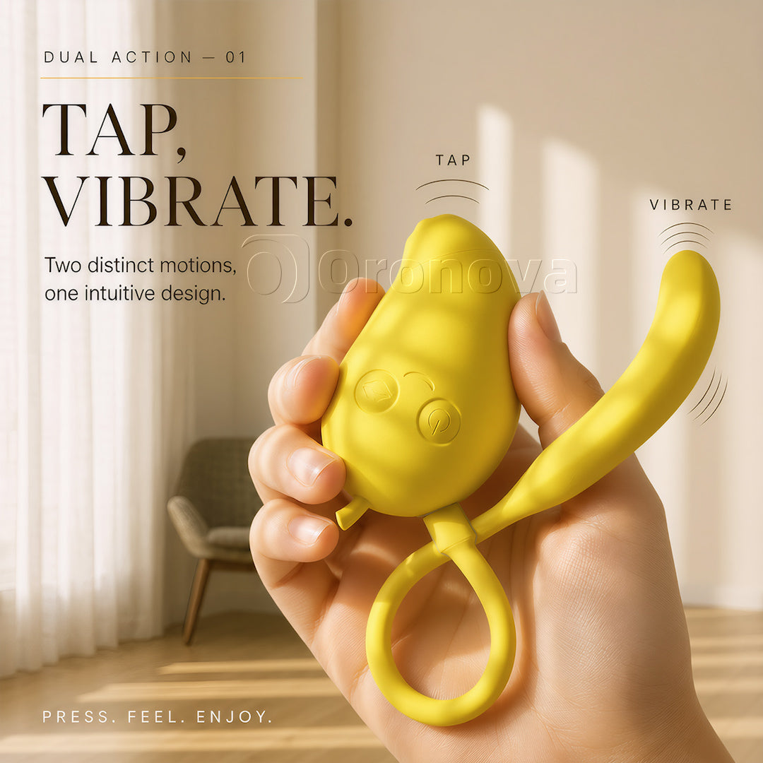 Vibromasseur Bluetooth 2-en-1 à double stimulation par succion et tapotement, mangue et banane