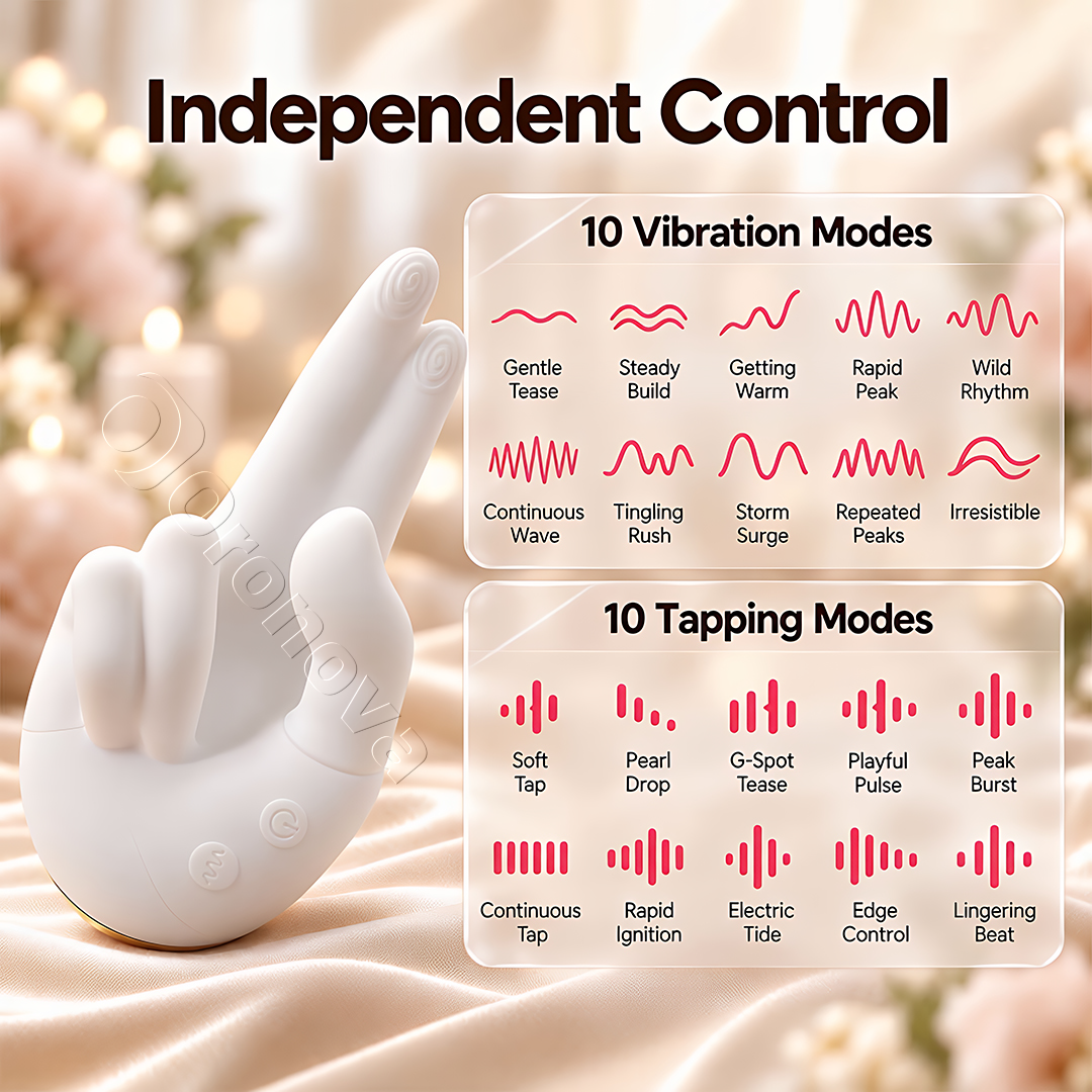 Vibromasseur chauffant en forme de main - 10 modes de vibration, 10 rythmes de tapotement et stimulation à deux doigts
