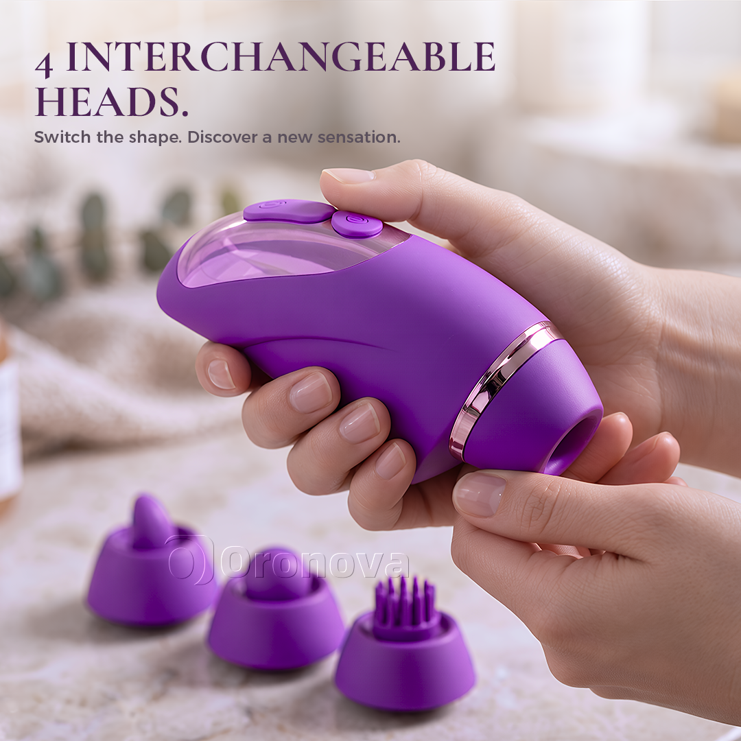 Vibromasseur 2-en-1 à double fonction avec 10 modes de vibration, 10 modes de tapotement et 4 têtes interchangeables