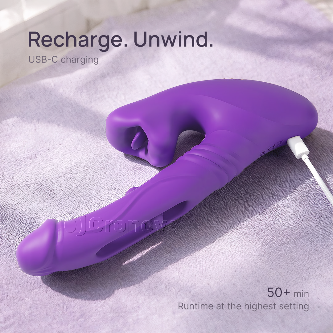 Vibrateur à pénétration creuse avec vibration du bout des doigts, vibration de la tête et stimulation des lèvres par morsure