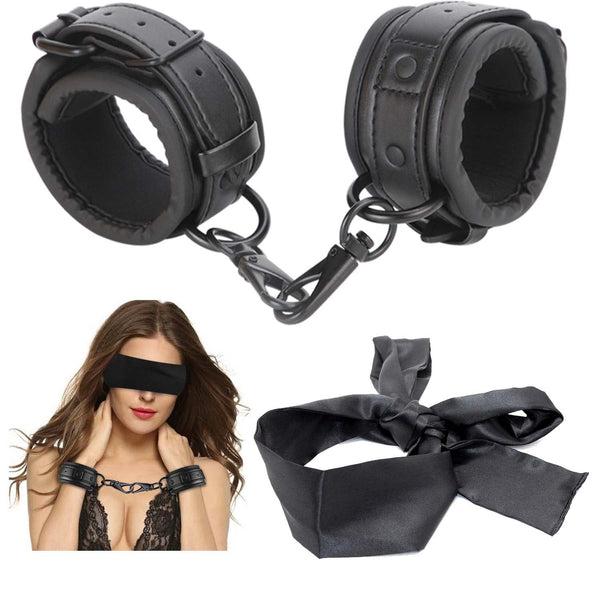 Kit de contrainte BDSM – Menottes réglables et bandeau pour jeux de bondage intimes