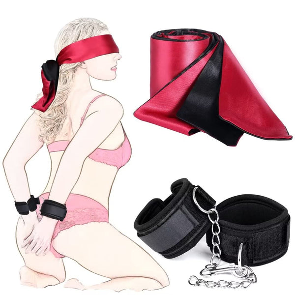 Ensemble BDSM Bondage avec Masque en Satin et Menottes