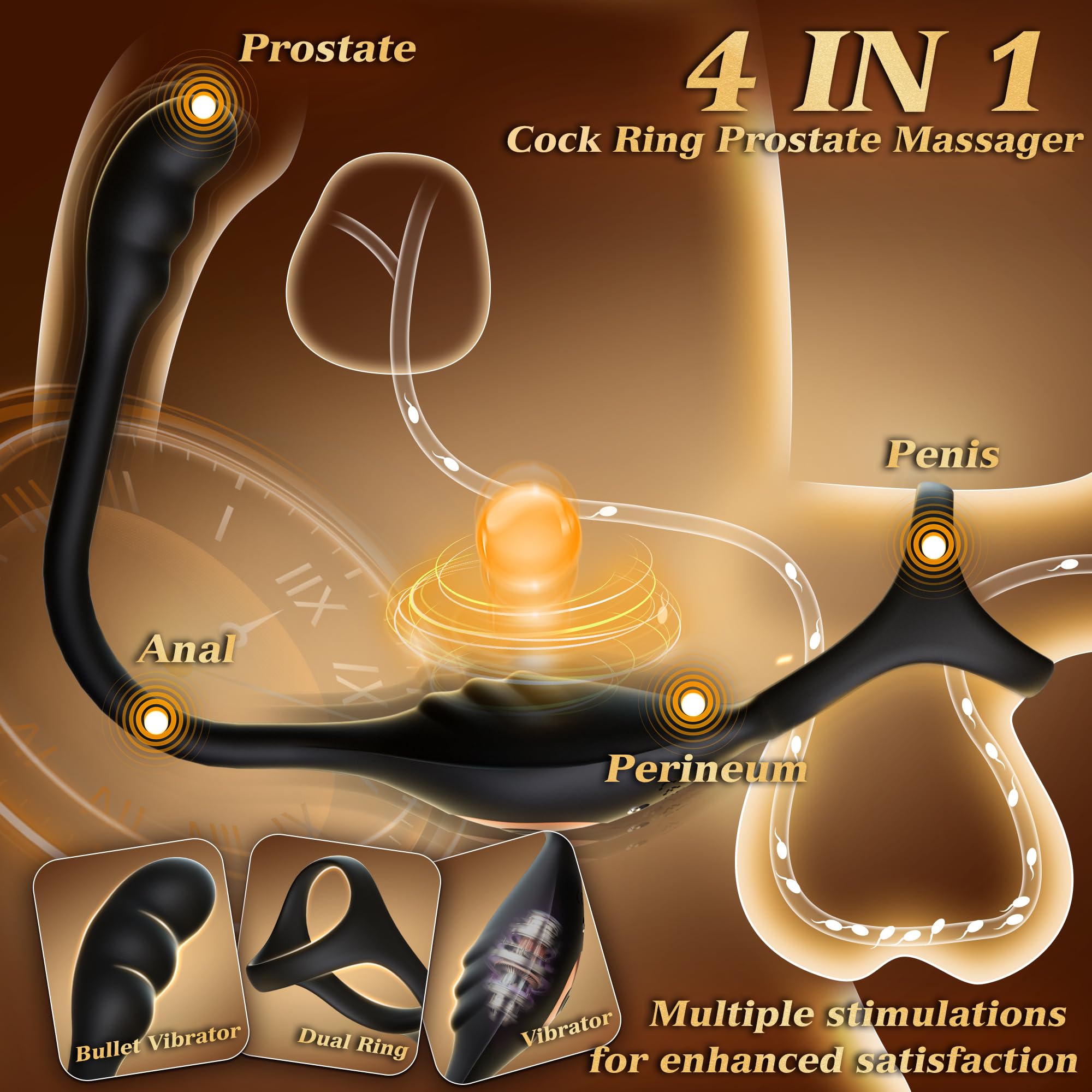 Masseur de prostate télécommandé et anneau vibrant pour pénis – 10 modes intenses