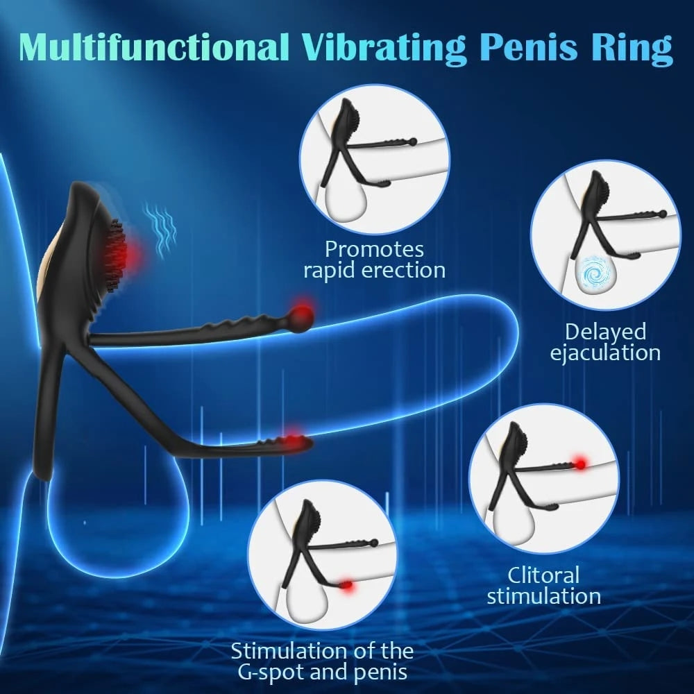 Anneau pénien vibrant 2-en-1 avec stimulation clitoridienne